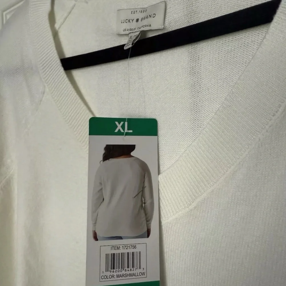 Lucky Brand Ladies' V-Neck Sweater, Cream Marshmallow XL - Picture 2 of 4